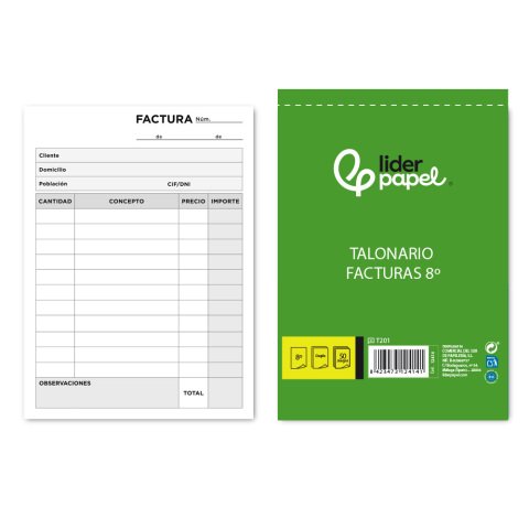 Talonario liderpapel facturas 8º original y copia t201 sin i.v.a.