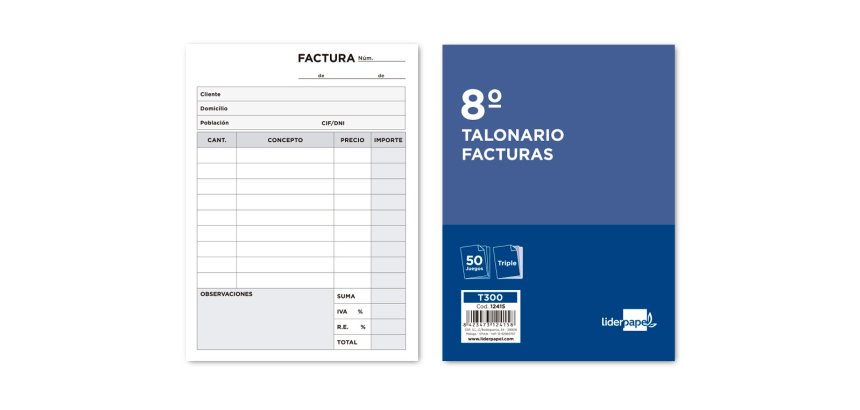 Talonario liderpapel facturas 8º original y 2 copias t300 con i.v.a.