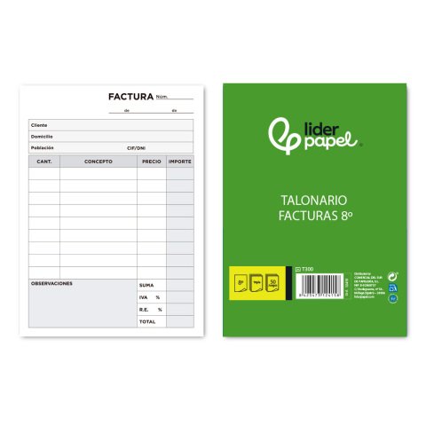 Talonario liderpapel facturas 8º original y 2 copias t300 con i.v.a.