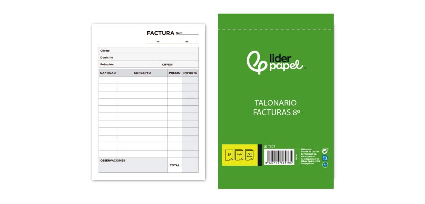 Talonario liderpapel facturas 8º original y 2 copias t301 sin i.v.a.