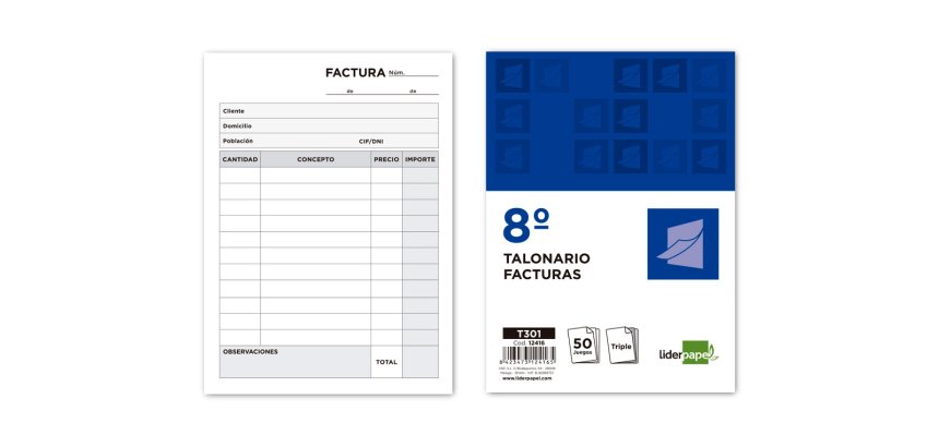 Talonario liderpapel facturas 8º original y 2 copias t301 sin i.v.a.