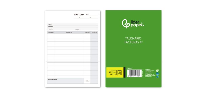 Talonario liderpapel facturas cuarto original y copia t217 sin i.v.a.