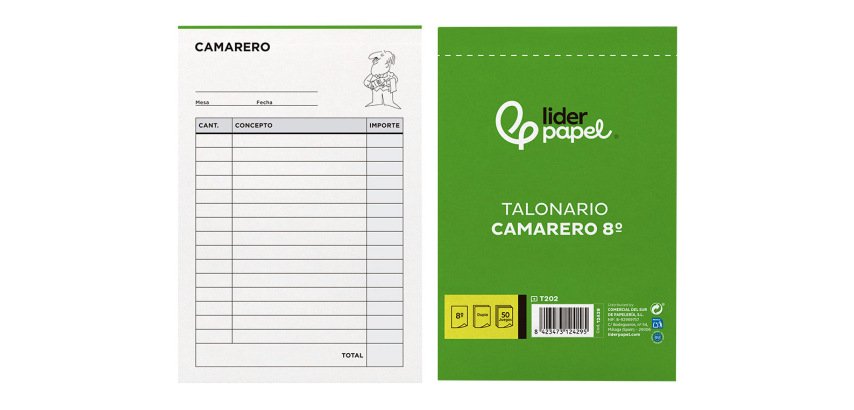 Talonario liderpapel camarero 8º original y copia t202