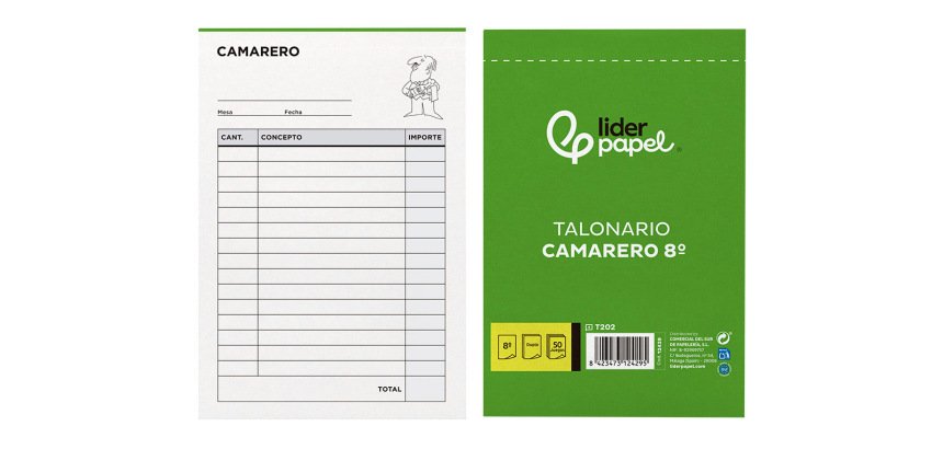 Talonario liderpapel camarero 8º original y copia t202