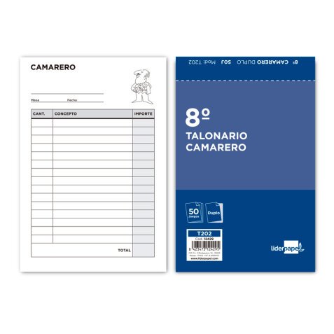 Talonario liderpapel camarero 8º original y copia t202