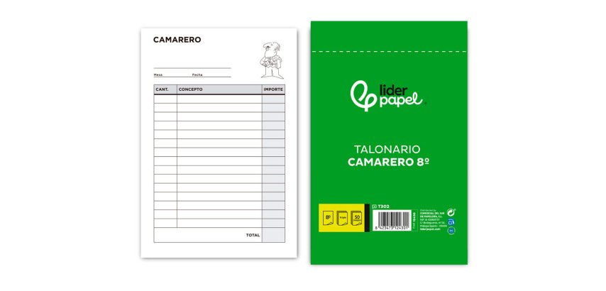 Talonario liderpapel camarero 8º original y 2 copias t302