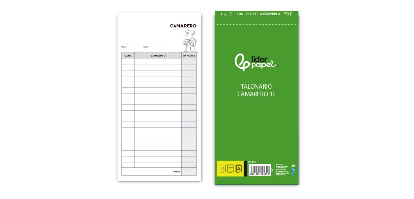Talonario liderpapel camarero 3/fº original y copia t214