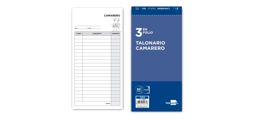 Talonario liderpapel camarero 3/fº original y copia t214
