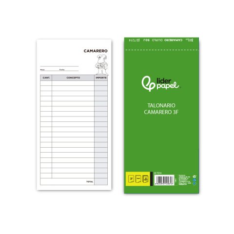 Talonario liderpapel camarero 3/fº original y copia t214