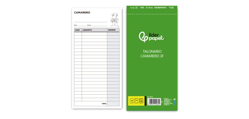 Talonario liderpapel camarero 3/fº original y 2 copias t314