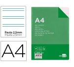Recambio liderpapel A4 100 hojas 60 g pauta 5ª 2,5mm con margen 4 taladros