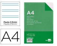 Recambio liderpapel A4 100 hojas 60 g pauta 5ª 2,5mm con margen 4 taladros