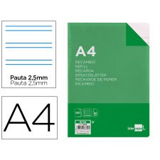 Recambio liderpapel A4 100 hojas 60 g pauta 5ª 2,5mm con margen 4 taladros