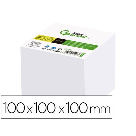 Taco papel liderpapel encolado blanco 1000 hojas 100x100x100 mm 80 gr