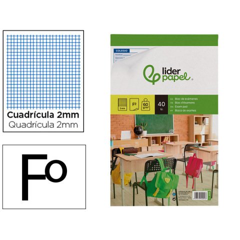 Bloc examenes liderpapel cuadro 2mm folio 40 hojas 60 g