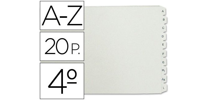 Separador alfabetico multifin 3003 plastico cuarto apaisado 20 pestañas 215x155 mm