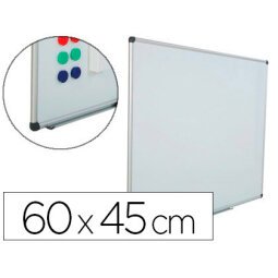 Pizarra blanca rocada acero vitrificado magnetico marco aluminio y cantoneras pvc 60x45 cm incluye bandeja para