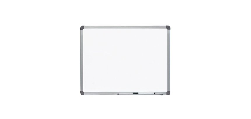 Pizarra blanca rocada acero vitrificado magnetico marco aluminio y cantoneras pvc 60x45 cm incluye bandeja para