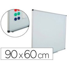 Pizarra blanca rocada acero vitrificado magnetico marco aluminio y cantoneras pvc 90x60 cm incluye bandeja para