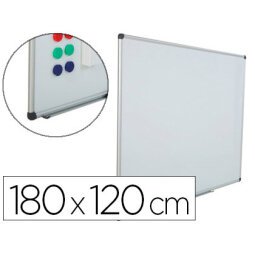 Pizarra blanca rocada acero vitrificado magnetico marco aluminio y cantoneras pvc 180x120 cm incluye bandeja