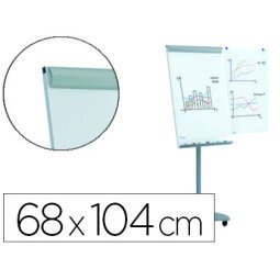 Pizarra blanca rocada para conferencias metalica lacada magnetica con ruedas 68x104 cm incluye 2 brazos laterales