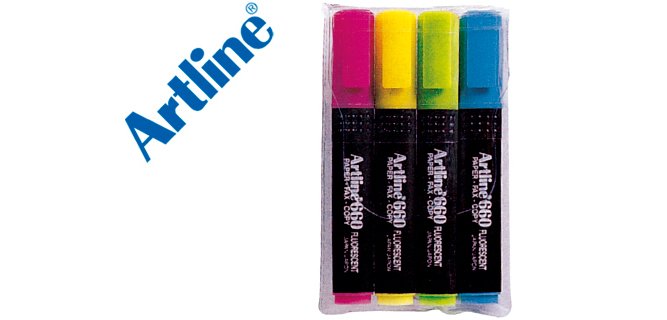 Rotulador artline fluorescente ek-660 punta biselada bolsa de 4 unidades colores surtidos