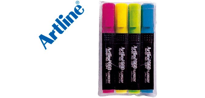 Rotulador artline fluorescente ek-660 punta biselada bolsa de 4 unidades colores surtidos