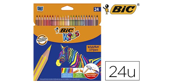 Lapices de colores bic evolution stripes caja de 24 colores surtidos