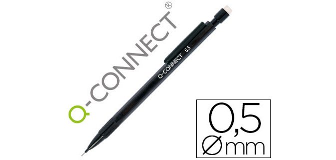 Portaminas q-connect 0,5 mm con 3 minas cuerpo negro con clip negro