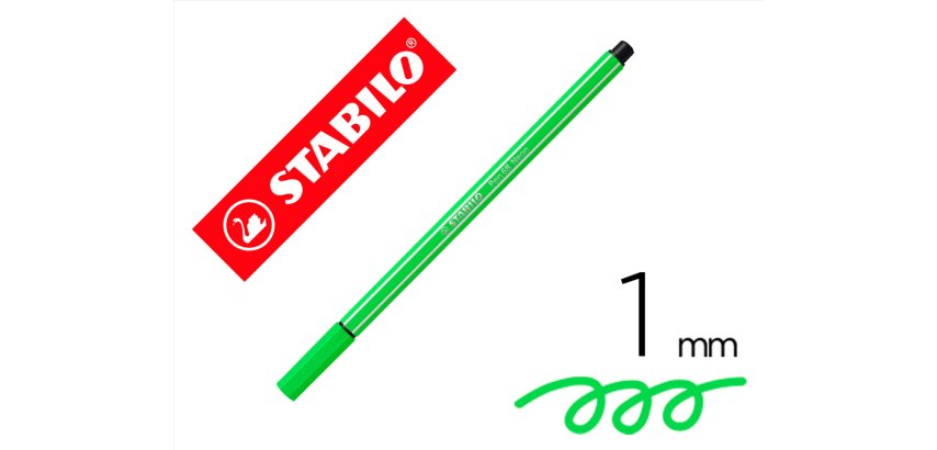 Rotulador stabilo acuarelable pen 68 verde neon punta gruesa 1mm