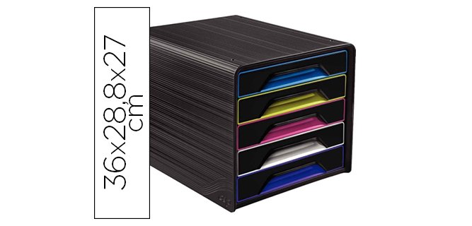Fichero cajones de sobremesa cep 5 cajones negro/multicolor 360x288x270 mm