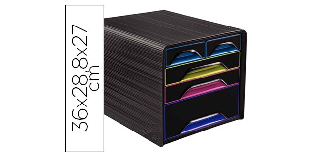 Fichero cajones de sobremesa cep 5 cajones mixtos negro/multicolor 360x288x270 mm