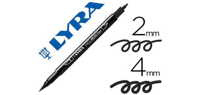 Rotulador lyra aqua brush acuarelable doble punta fina y pincel negro