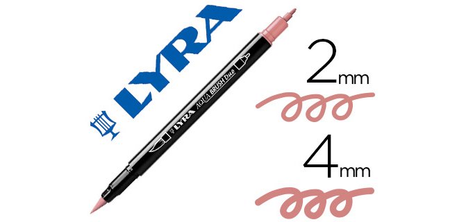 Rotulador lyra aqua brush acuarelable doble punta fina y pincel rosa carmin