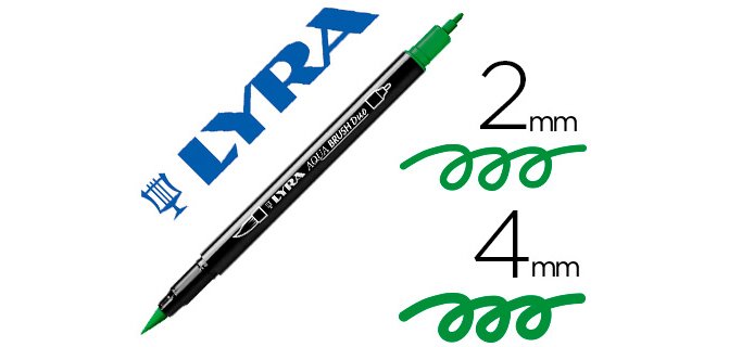 Rotulador lyra aqua brush acuarelable doble punta fina y pincel verde