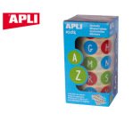 Gomets apli autoadhesivo redondo abecedario 20 mm diametro multicolor rollo de 900 unidades