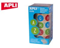 Gomets apli autoadhesivo redondo abecedario 20 mm diametro multicolor rollo de 900 unidades