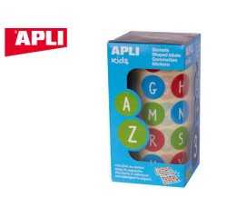 Gomets apli autoadhesivo redondo abecedario 20 mm diametro multicolor rollo de 900 unidades