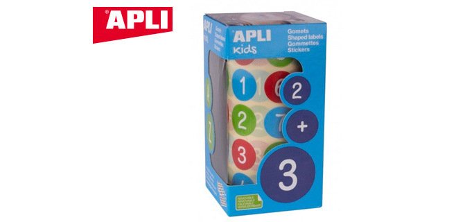 Gomets apli autoadhesivo redondo numeros 20 mm diametro multicolor rollo de 900 unidades