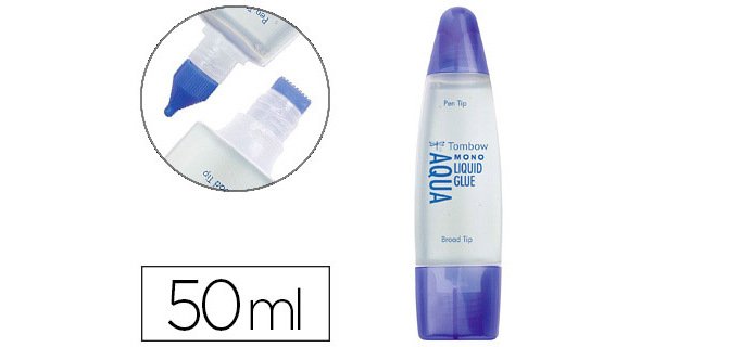 Pegamento cola liquida tombow transparente aqua permanente con 2 puntas bote de 50 ml