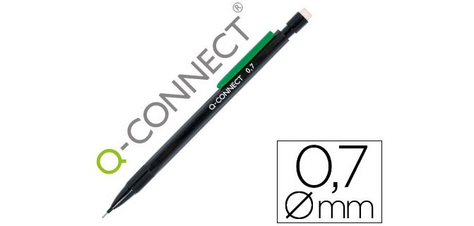 Portaminas q-connect 0,7 mm con 3 minas cuerpo negro con clip verde
