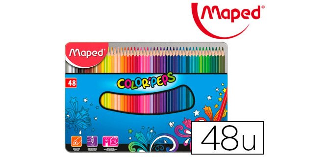 Lapices de colores maped madera color peps caja metalica de 48 unidades colores surtidos