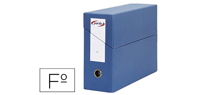 Caja transferencia pardo folio forrado extra doble lomo 80 mm estuche interior con tarjetero azul