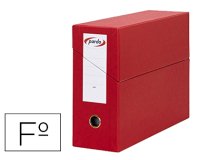 Caja transferencia pardo folio forrado extra doble lomo 80 mm estuche interior con tarjetero roja