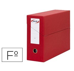 Caja transferencia pardo folio forrado extra doble lomo 80 mm estuche interior con tarjetero roja