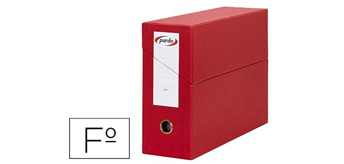 Caja transferencia pardo folio forrado extra doble lomo 80 mm estuche interior con tarjetero roja