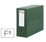 Caja transferencia pardo folio forrado extra doble lomo 80 mm estuche interior con tarjetero verde