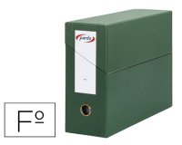 Caja transferencia pardo folio forrado extra doble lomo 80 mm estuche interior con tarjetero verde