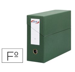 Caja transferencia pardo folio forrado extra doble lomo 80 mm estuche interior con tarjetero verde