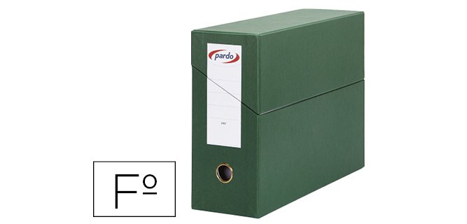 Caja transferencia pardo folio forrado extra doble lomo 80 mm estuche interior con tarjetero verde
